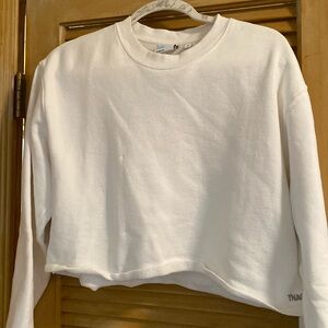 Aritzia TNA Sweatshirt Womens Med White Cozy Fleece Cropped Pullover EUC